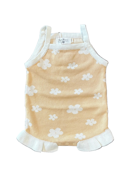 Peach Daisies Knit Ruffle Tank Romper