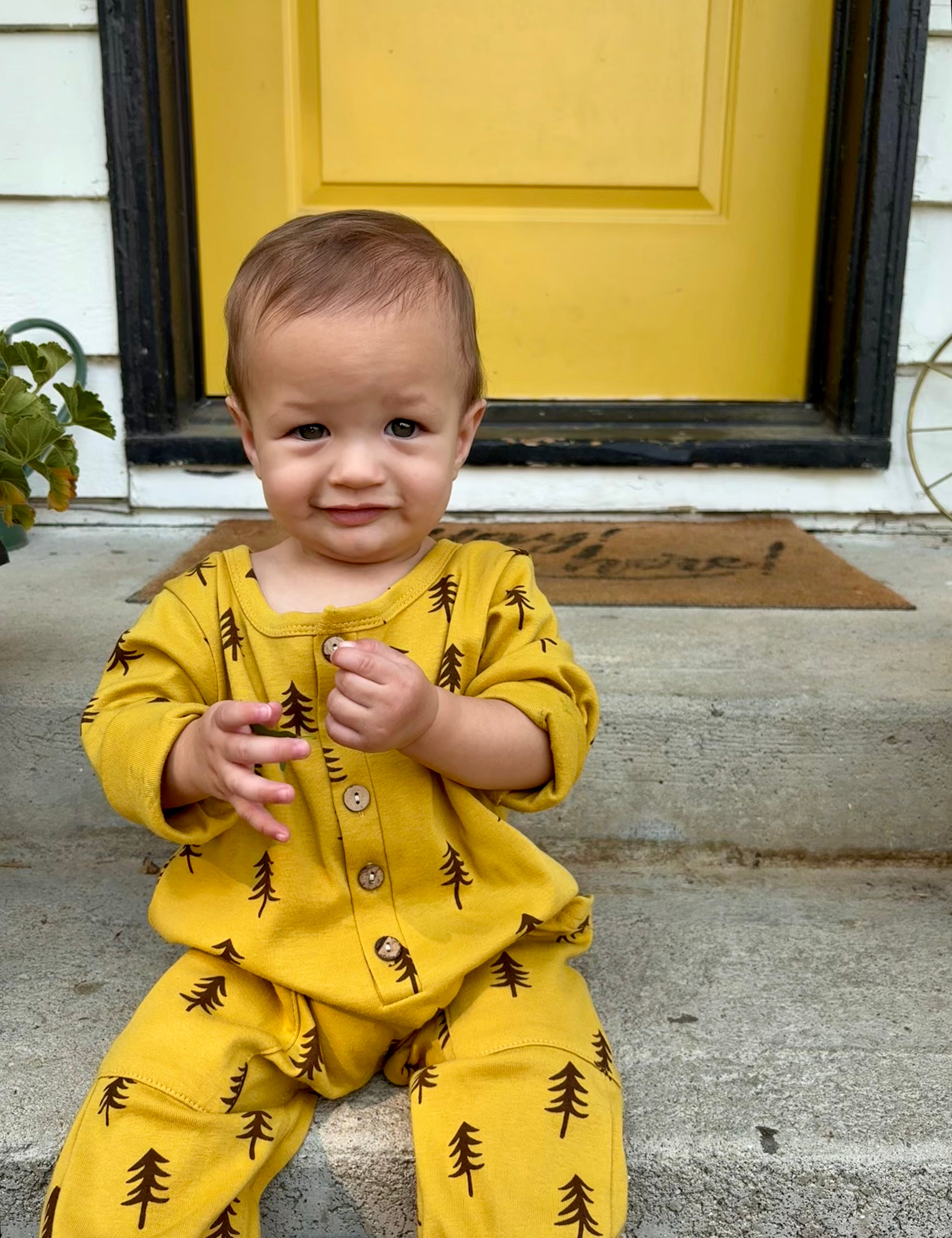 Mustard Trees Pocket Romper