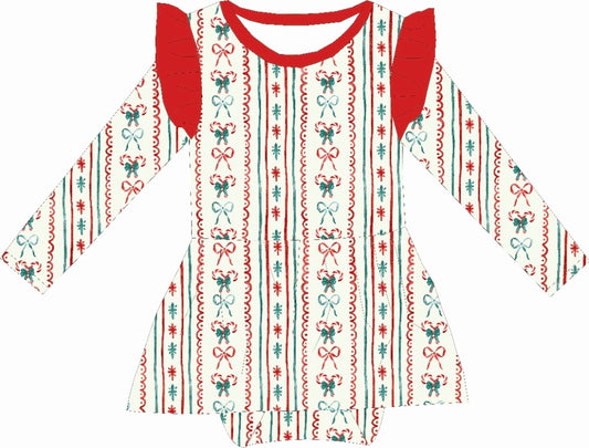 Mistletoe Bows Bamboo Ruffle Romper