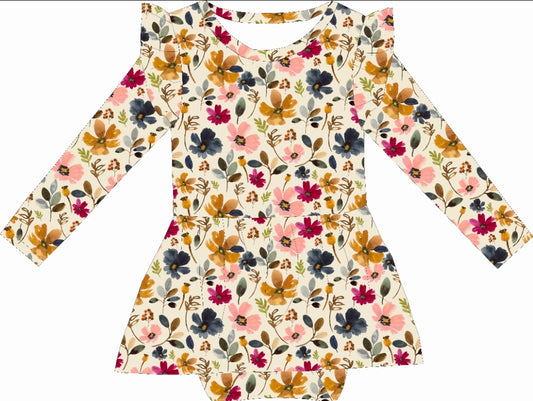 Watercolor Floral Bamboo Ruffle Romper