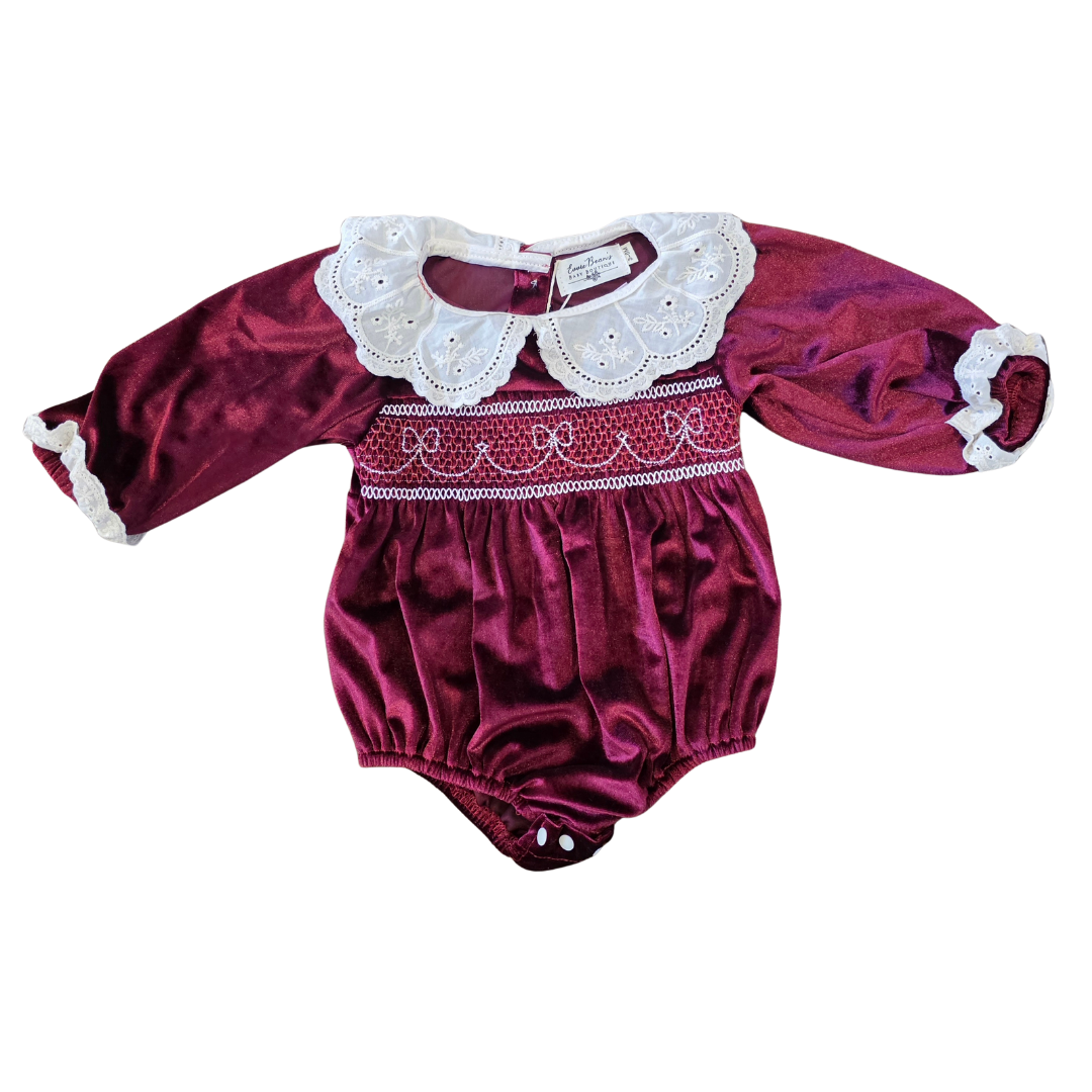 Noel Smocked Velvet Romper & Dress Romper