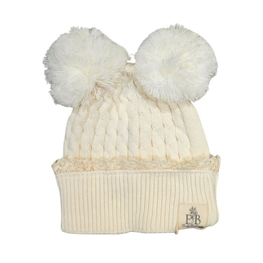 Lace Trim Double Pom Knit Beanie