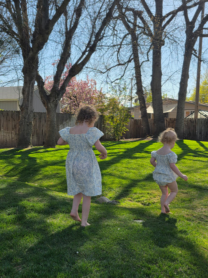 Ada Blue Smocked Romper & Dress Matching Set