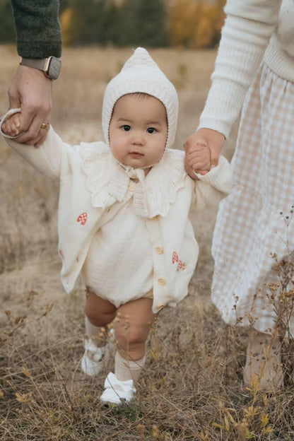 Mushroom Forest Knit Cardigan & Overalls