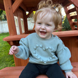 Dusty Blue Heart Knit Sweater