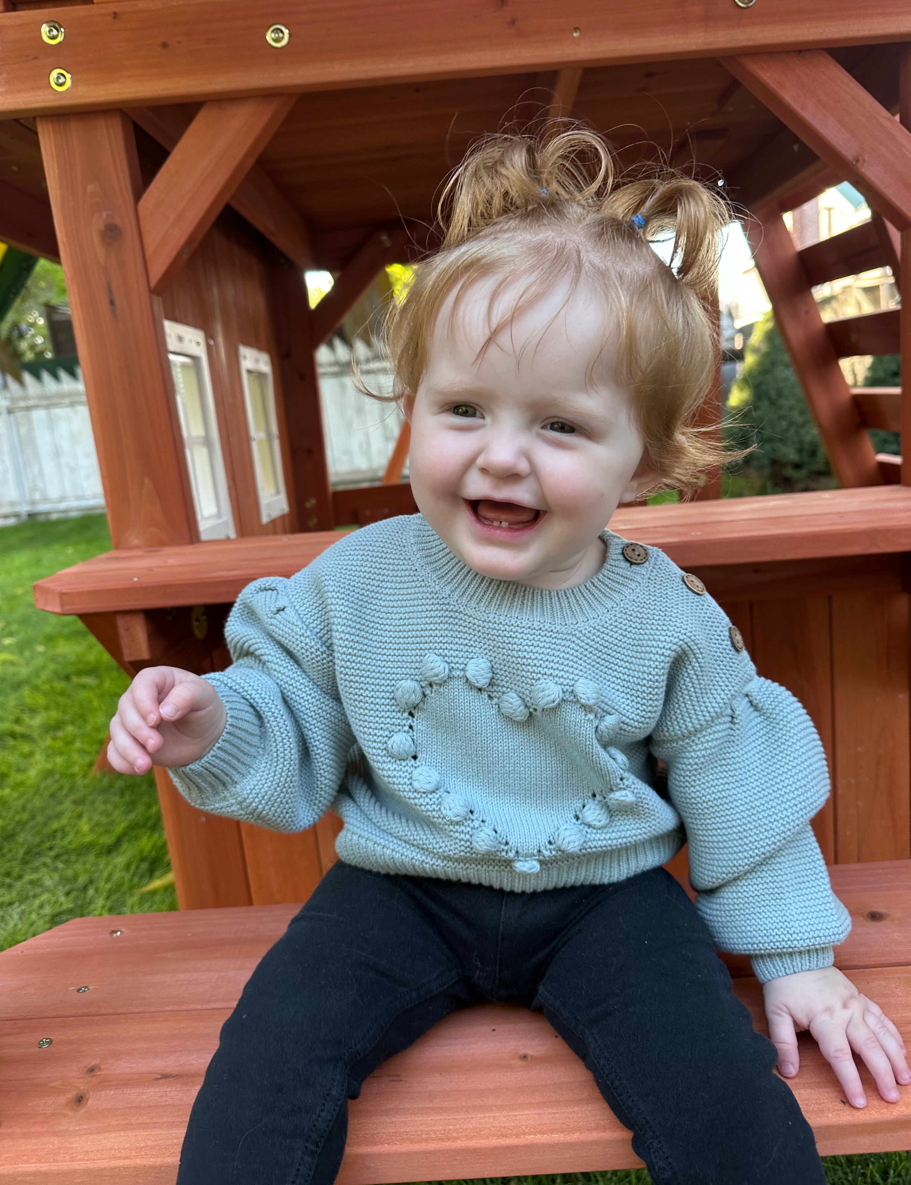 Dusty Blue Heart Knit Sweater