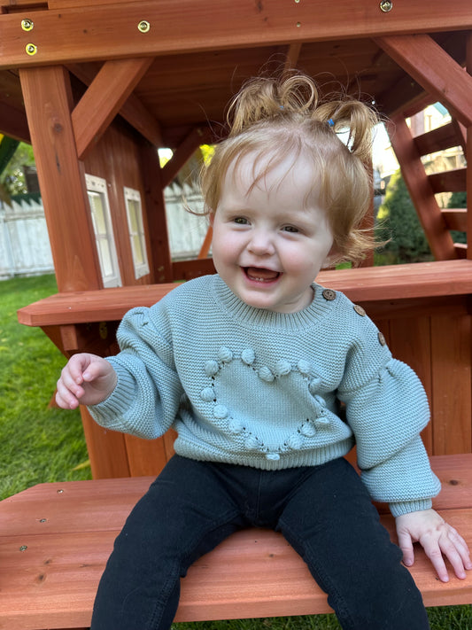 Dusty Blue Heart Knit Sweater