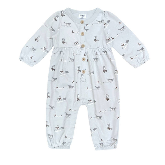 PNW Baby Gathered Button Romper- Huskies - Evvie Bean's Baby Boutique