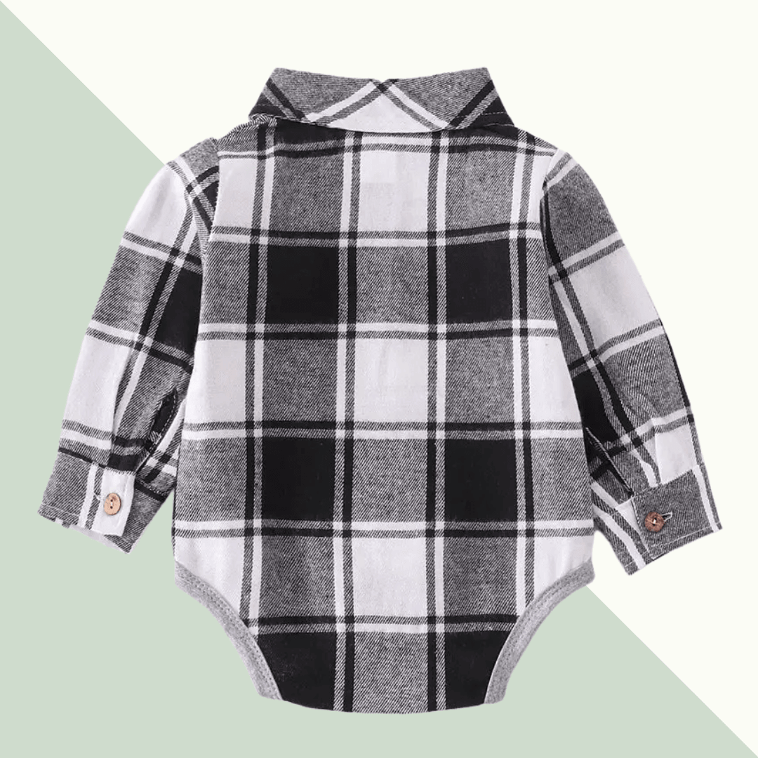 Black and White Buffalo Plaid Flannel Onesie - Evvie Bean's Baby Boutique