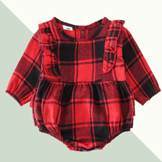 Buffalo Plaid Flannel Ruffle Baby Romper - Evvie Bean's Baby Boutique