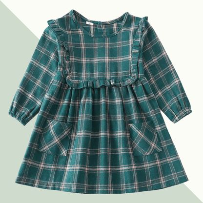 Forest Plaid Toddler Ruffle Dress - Evvie Bean's Baby Boutique