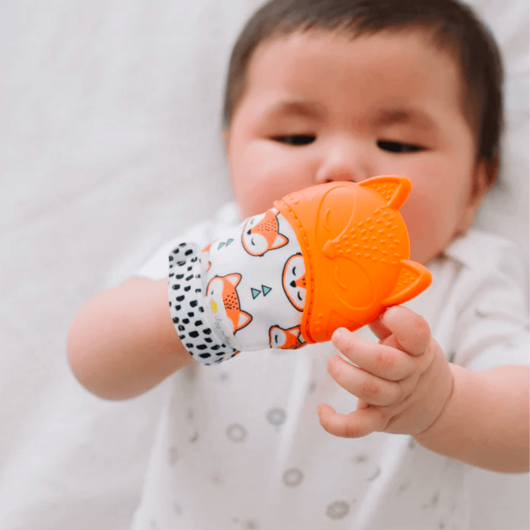 Itzy Mitt™ Silicone Teether Mitt - Fox - Evvie Bean's Baby Boutique