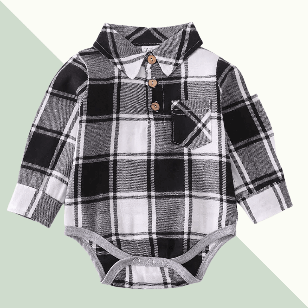 Black and White Buffalo Plaid Flannel Onesie - Evvie Bean's Baby Boutique