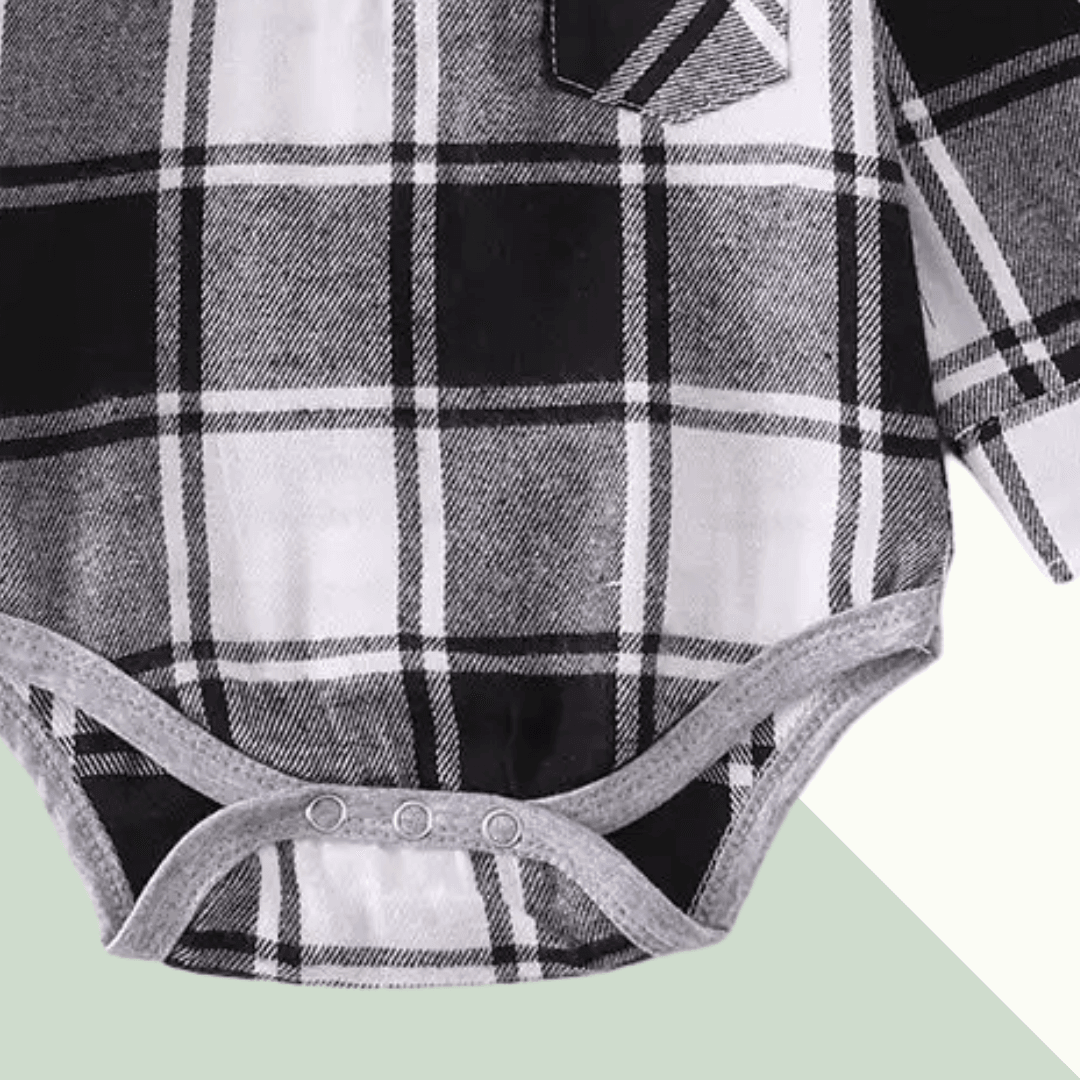 Black and White Buffalo Plaid Flannel Onesie - Evvie Bean's Baby Boutique