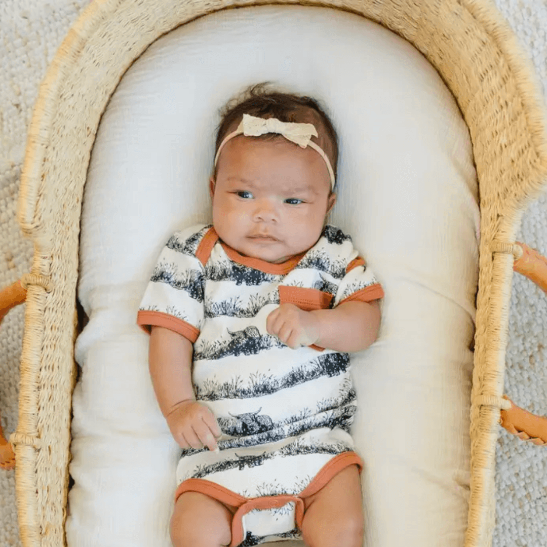 Short Sleeved Highland Cow Onesie - Evvie Bean's Baby Boutique