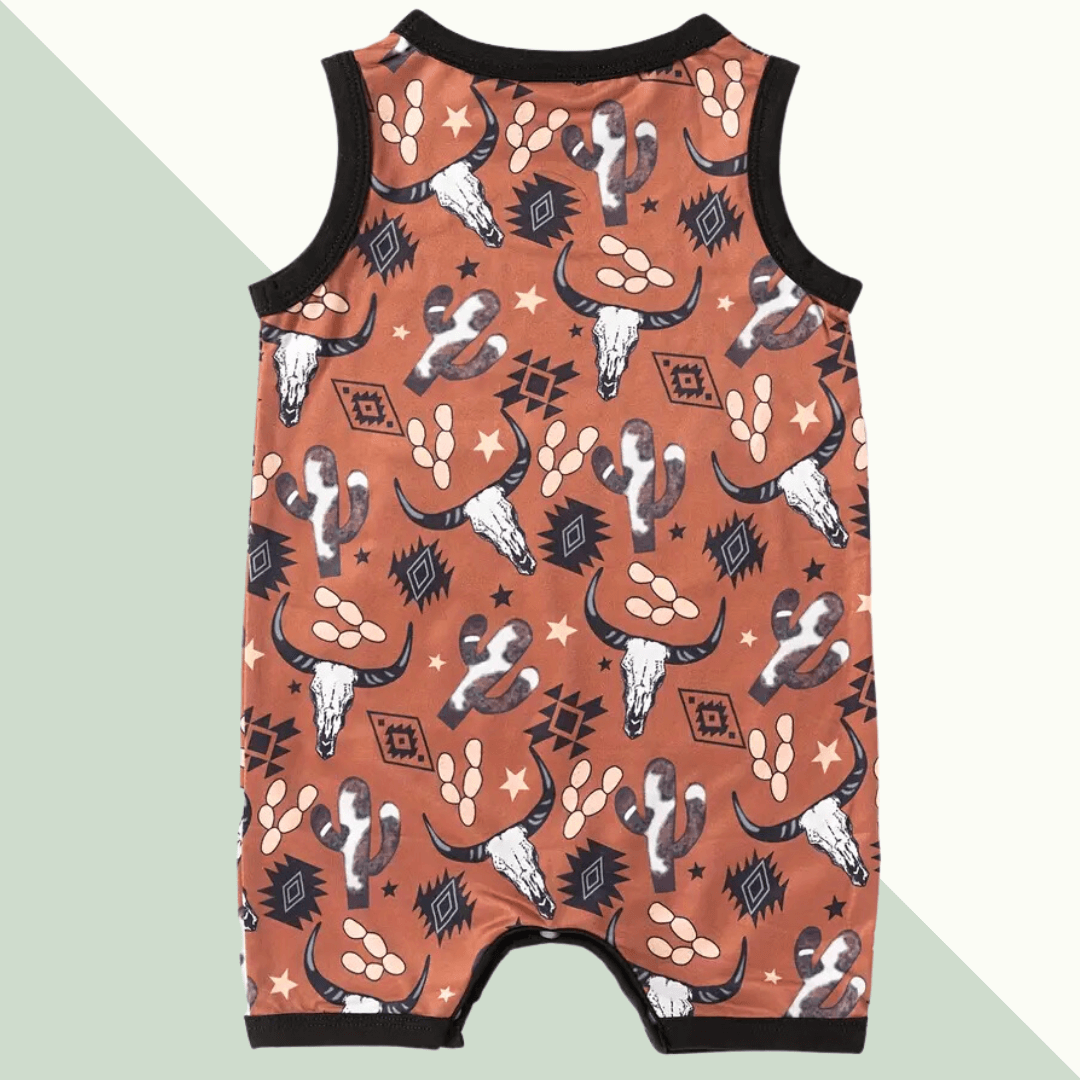 Southwestern Cattle & Cactus Romper - Evvie Bean's Baby Boutique