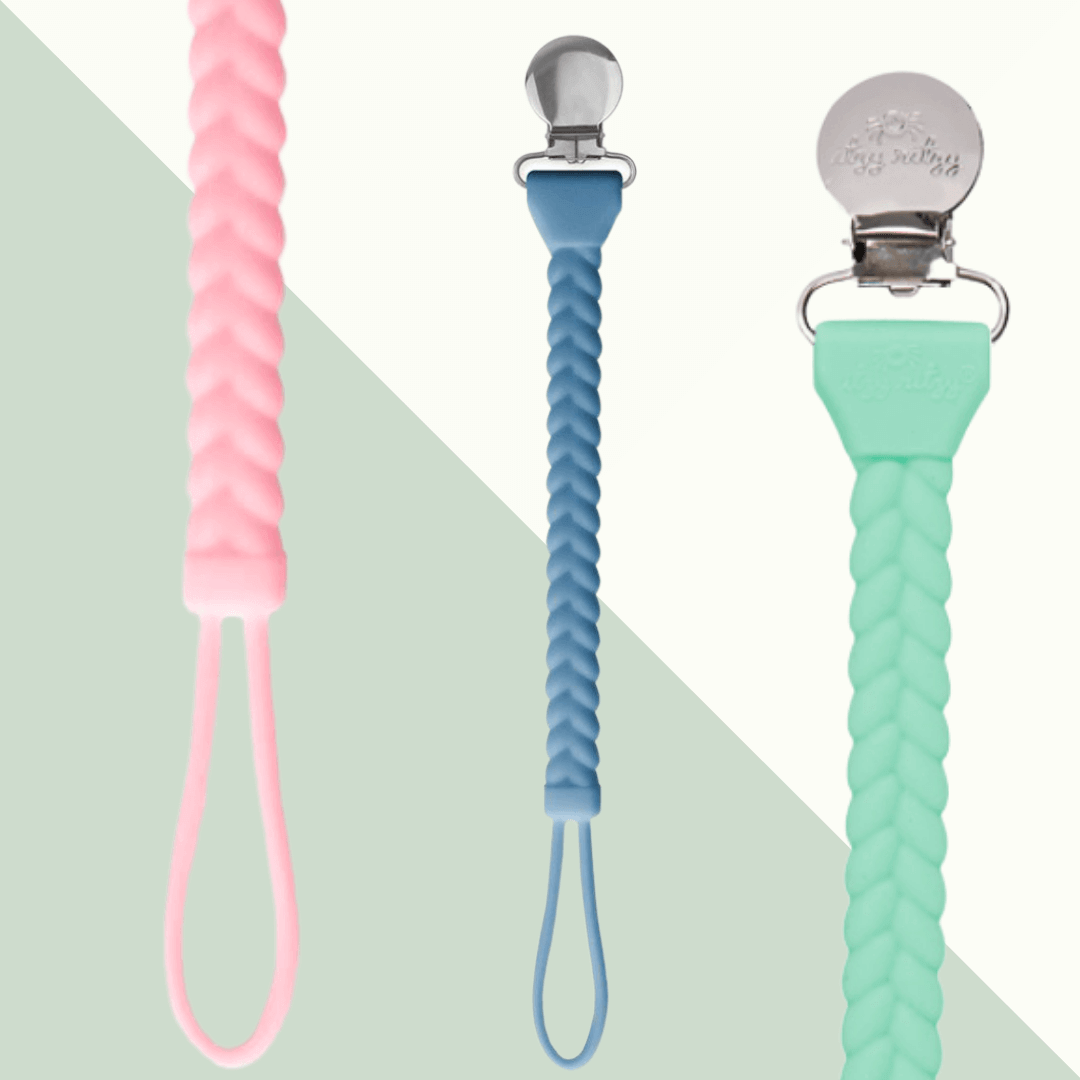 Itzy Ritzy Sweetie Strap™  - Braided Silicone Pacifier Clip - Various Colors - Evvie Bean's Baby Boutique