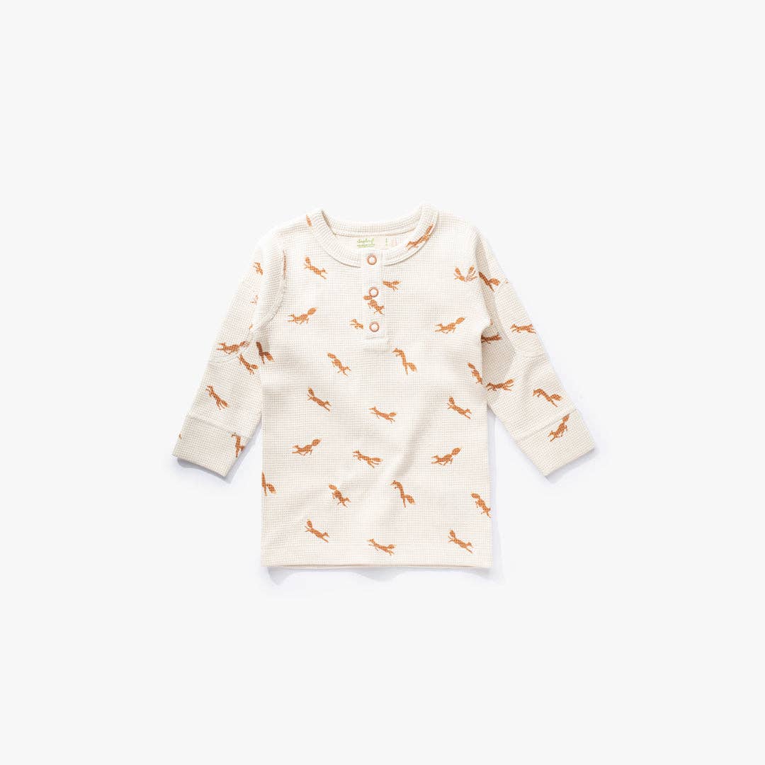 Friendly Fox Waffle Long Sleeve Tee