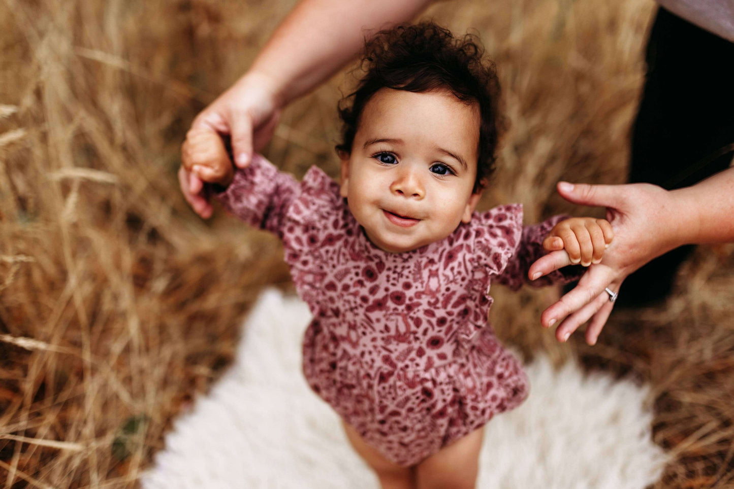 Flutter Long Sleeve Romper- Fox Floral Dusty Rose - Evvie Bean's Baby Boutique