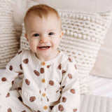 PNW Baby Gathered Button Romper- Pinecones