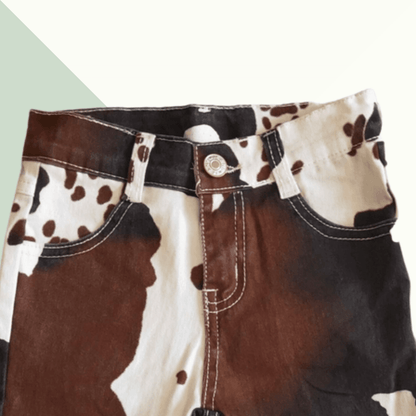 Bell Bottom Denim Ruffle Pants - Cow print - Evvie Bean's Baby Boutique