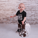 Bell Bottom Denim Ruffle Pants - Cow print
