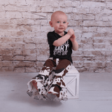 Bell Bottom Denim Ruffle Pants - Cow print