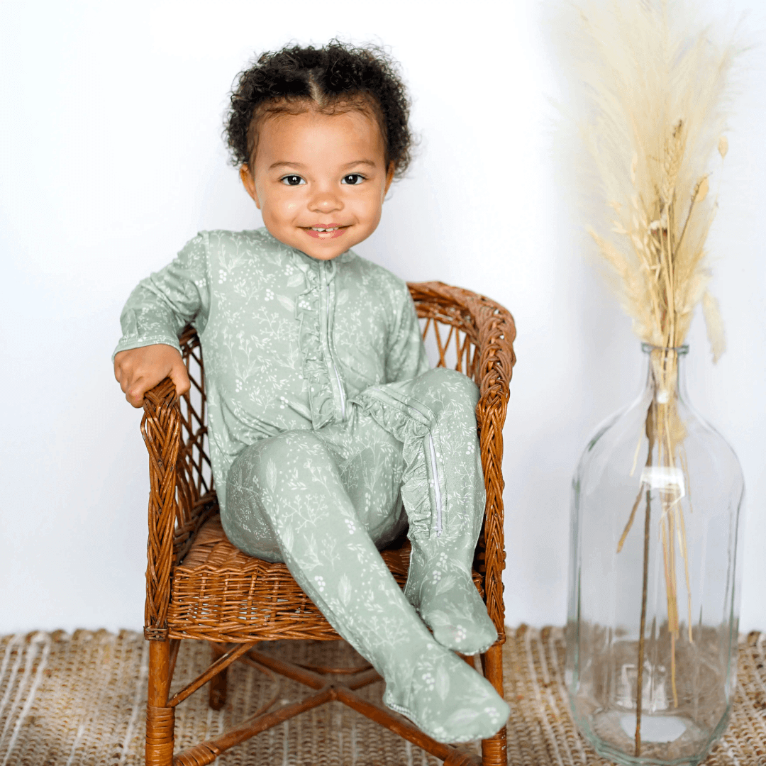 Footie Bamboo Sleeper -Baby's Breath - Evvie Bean's Baby Boutique