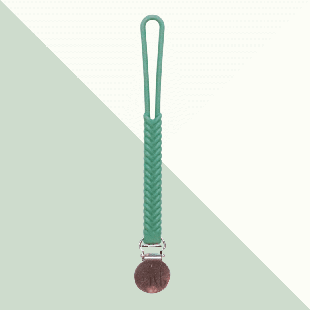 Braided Silicone Pacifier Clip - Sage Green - Evvie Bean's Baby Boutique