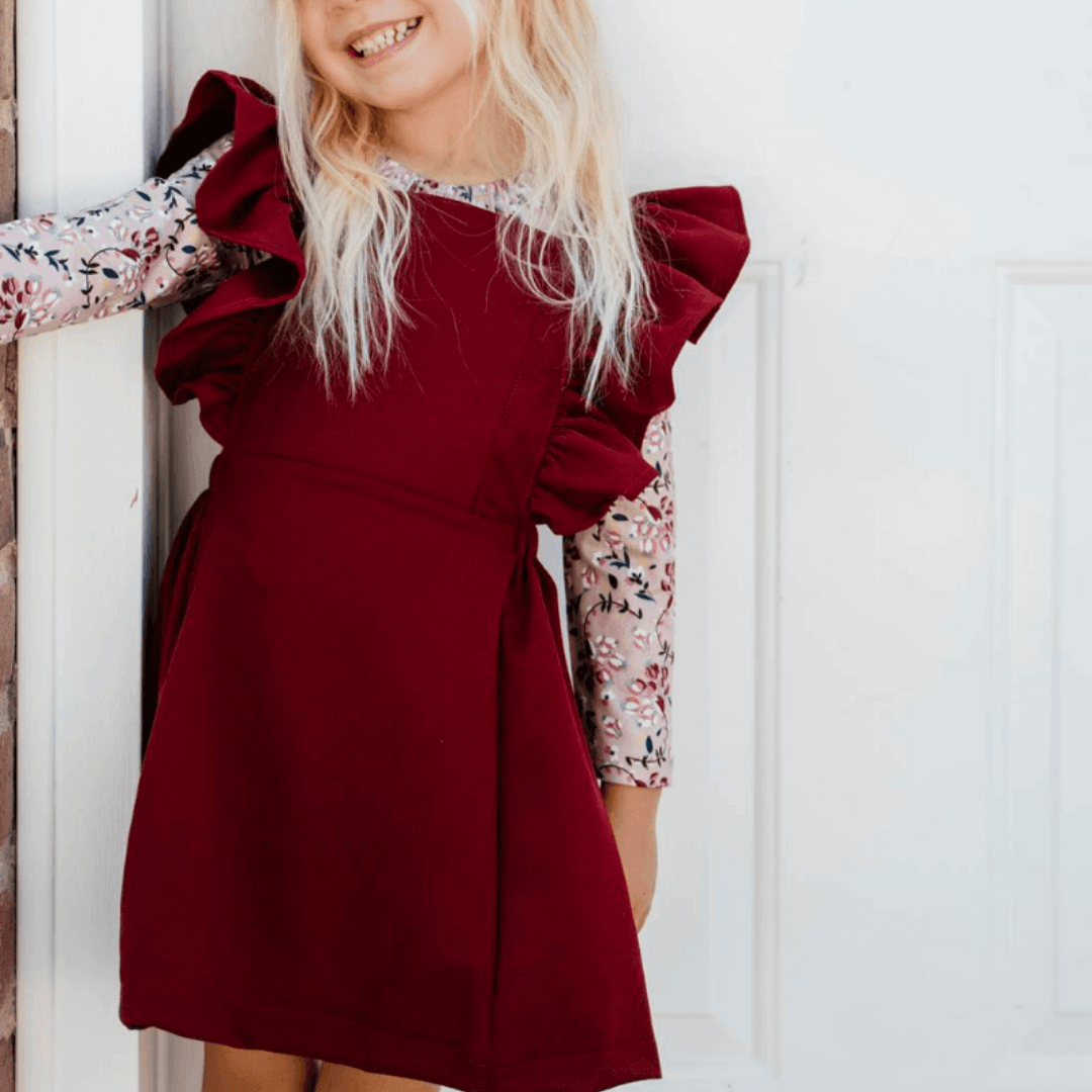 Victoria Ruffle Dress - Wine - Evvie Bean's Baby Boutique