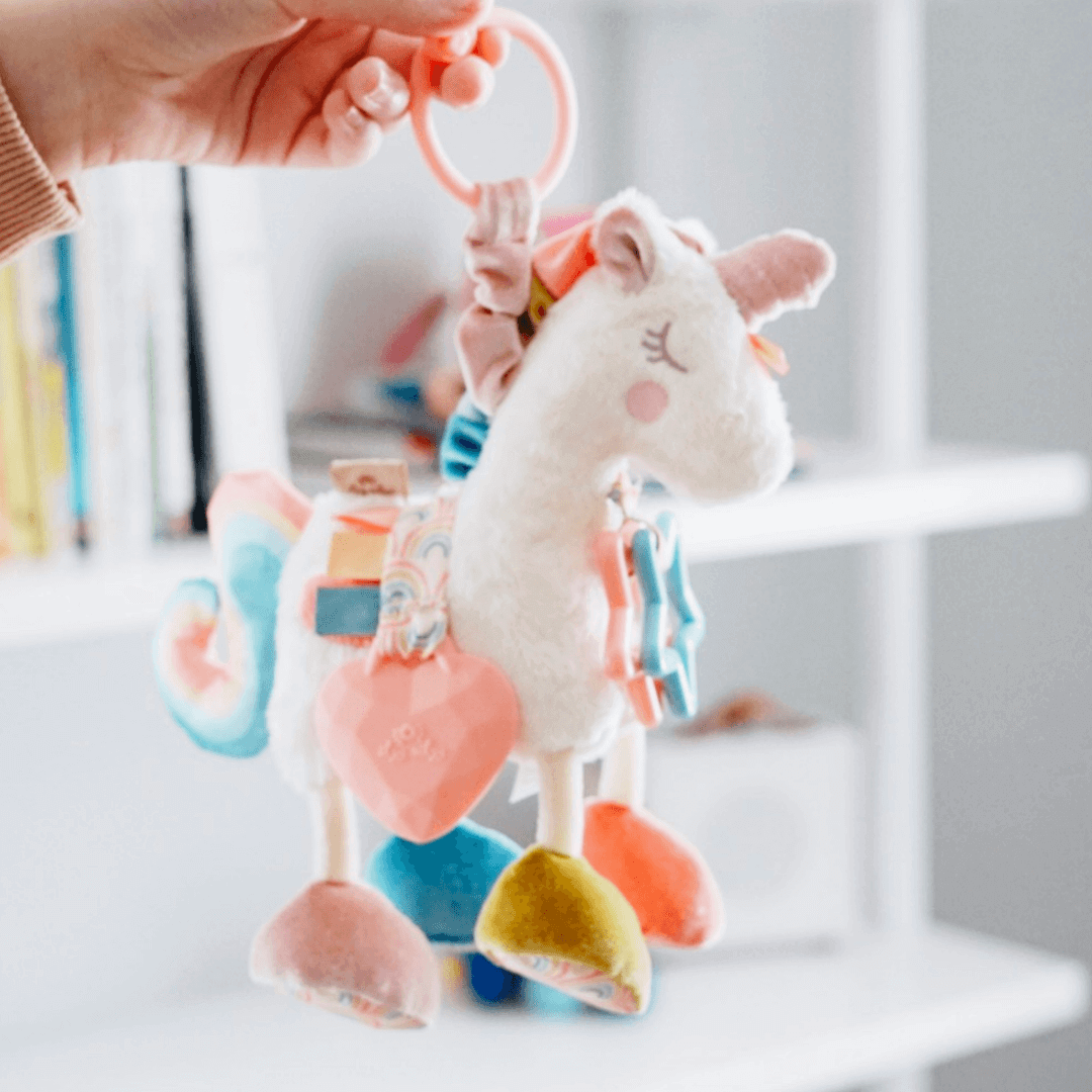 Itzy Friends Link & Love™ Unicorn Activity Plush + Teether - Evvie Bean's Baby Boutique